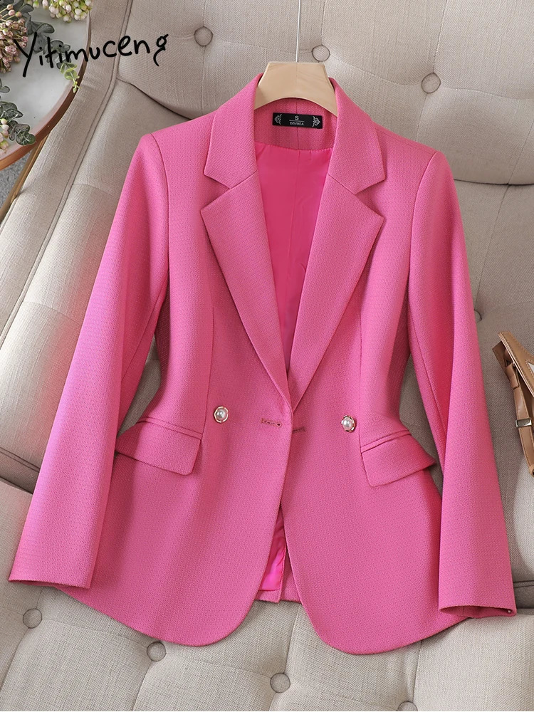 Yitimuceng Elegant Solid Blazer for Women Korean Fashion Long Sleeve Slim Jackets Office Ladies Casual Chic Y2k Coats 240918
