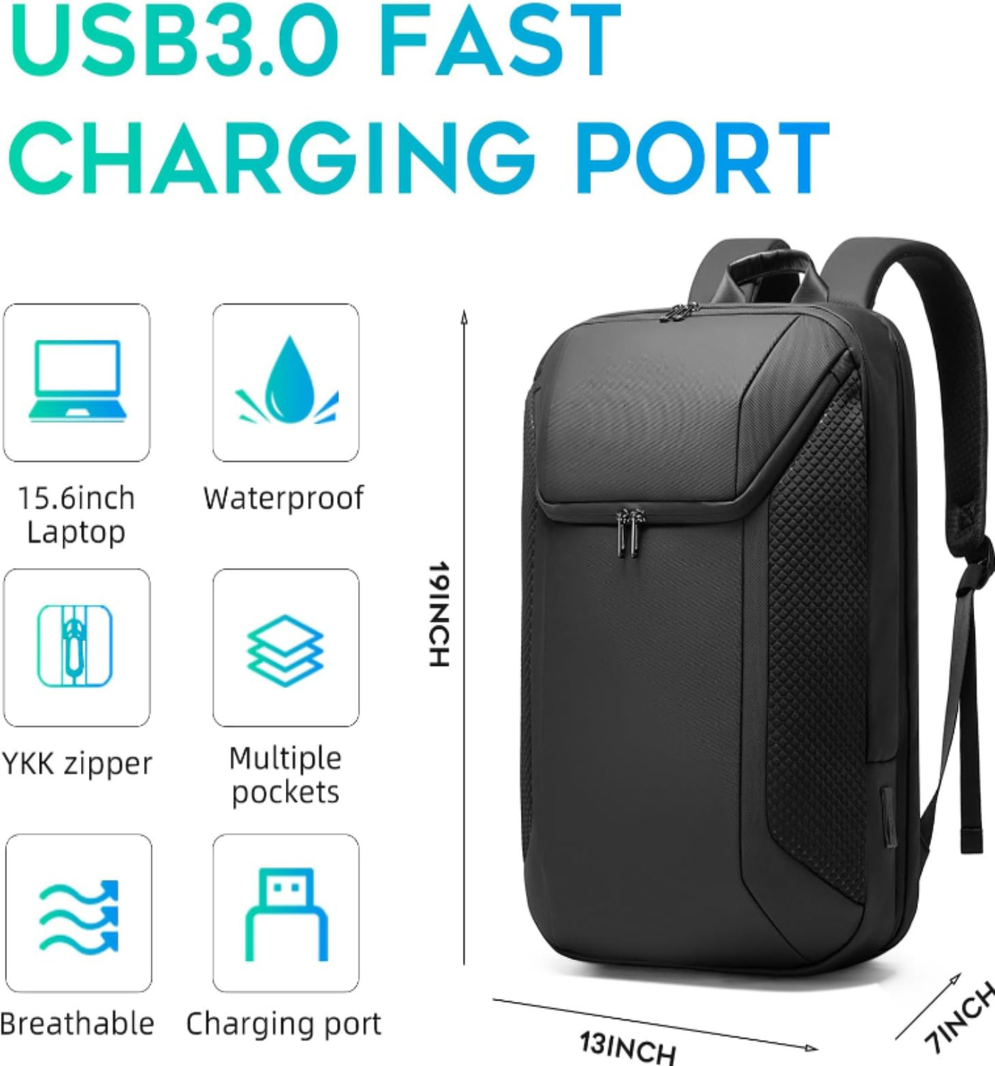 Men Laptop Fits 15.6 Inch Notebook, Business Work Backpack with USB3.0 Fast Charging Port