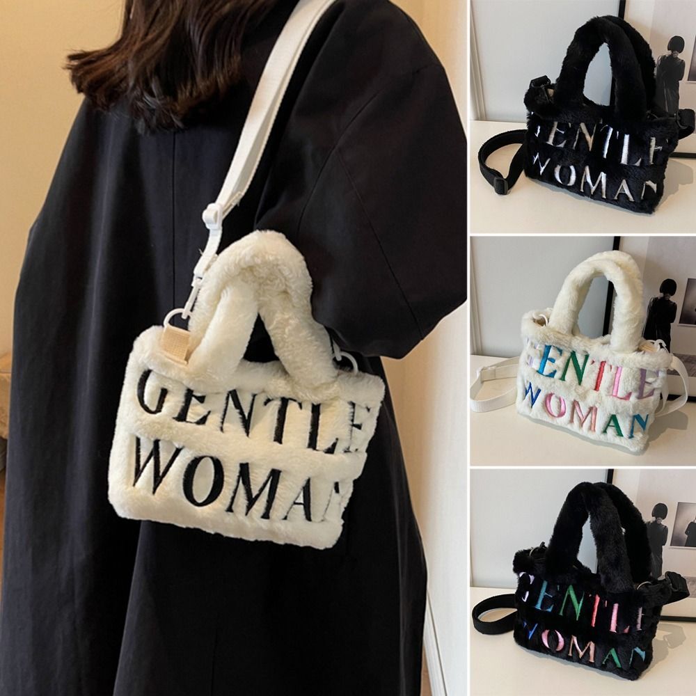 FANU272 Large Capacity Shoulder Letter Painted Plush Messenger Bag Stylish Tote Bags Birthday Gifts