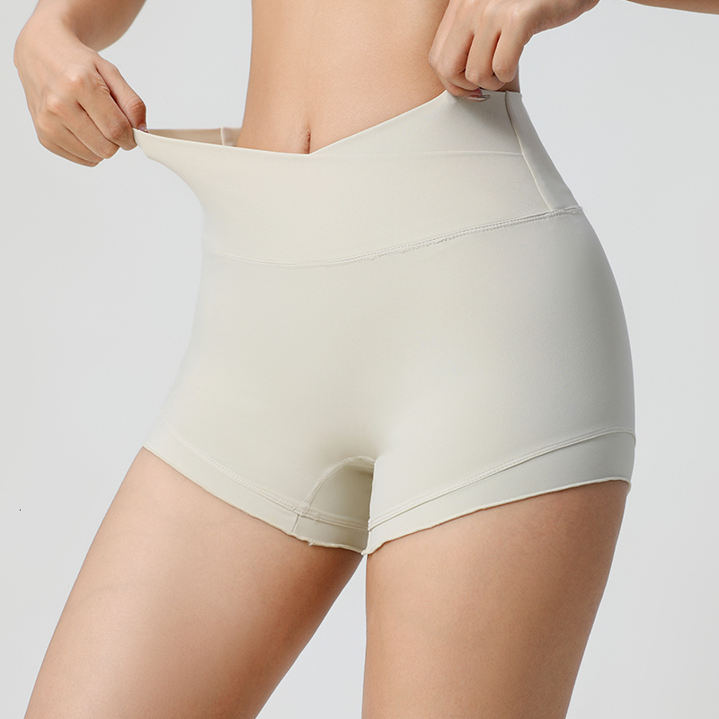 New High-Waisted Fiess Seamless Double-Sided Brushed Buttoc Skinny Outdoor Running Sports Shorts