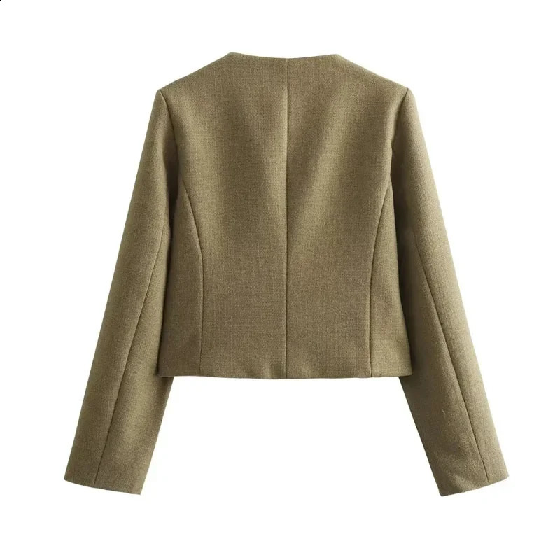 TRAF Autumn Cropped Jacket For Women Coat Winter Crop Jacket Tweed Round neck Long sleeved Demi-season Jacket Bomber Outerwears 240919