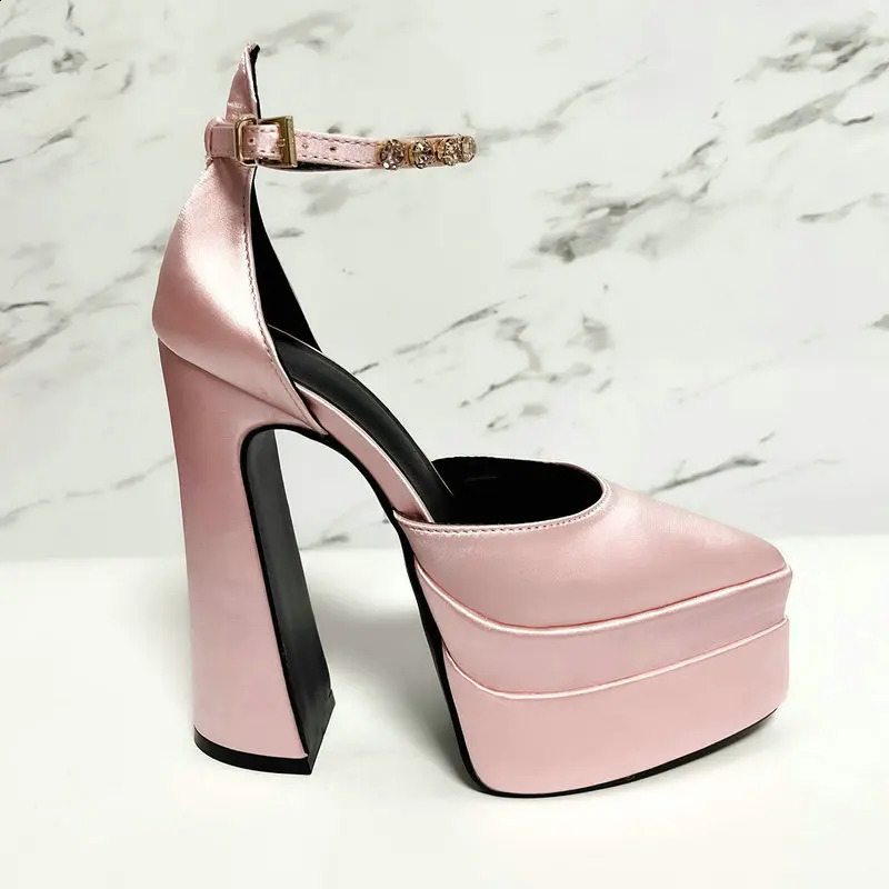 2024 Summer Horizontal Platform Thick Toes Satin High Heels Fashion Walkway Show Womens Single Shoes Fashion Pump 240919