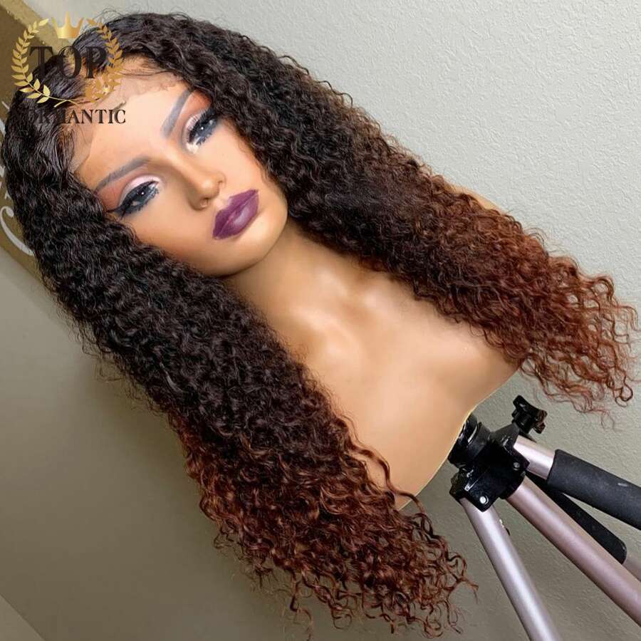 Topnormantic Ombre Brown Color Remy Human Hair 13x4 Lace Front Wigs for Women 4x4 Closure Deep Curly Wig Preplucked Haire