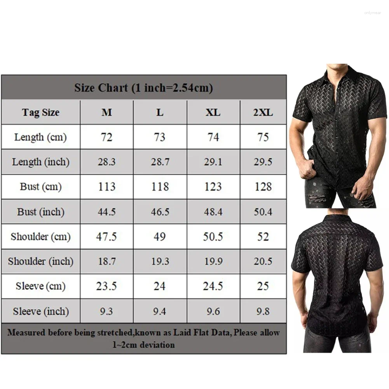 Men's Casual Shirts Mens Summer Mesh See Through Lace Short Sleeve Sexy Party Nightclub Tops