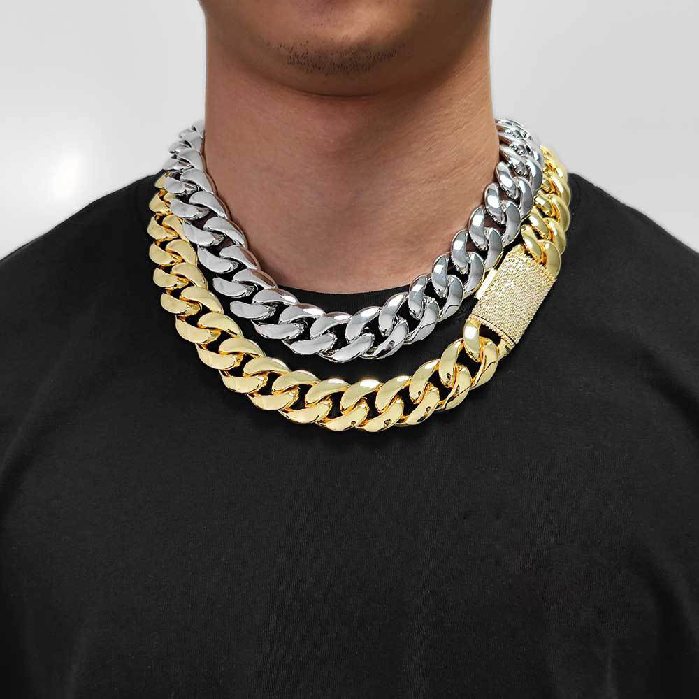 6mm-22mm Hip Hop Heavy Large Miami Cuban Link Chain Mens Necklace 18k Real Gold Plated 5A Zircon Clasp Mens Jewelry