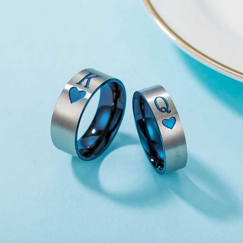 Titanium King Queen Ring StainlESS Steel Q K Letter Couple Rings Blue Jewelry Wedding Engagement Anniversary LOVEr GiftX240921