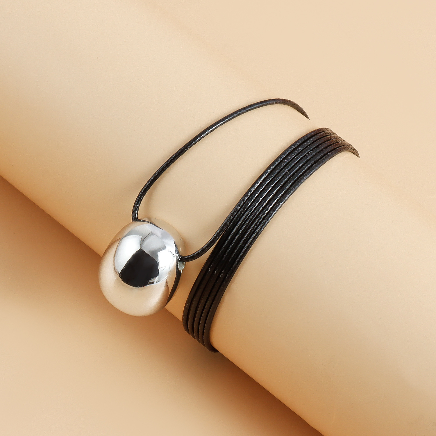 Stylish Geometrical Egg Pattern Choker - Women's Versatile Adjustable Wax Thread Necklace Stainless Steel Pendant Y2K Accessories Jewelry Dropshi