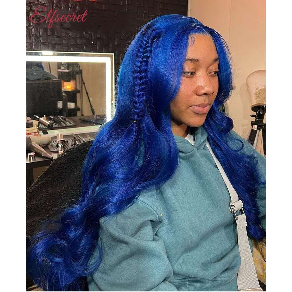 Royal Blue Colored Front 13x4 Body Wave Brazilian Transparent Lace Frontal For Women Human Hair Wigs Pre Plucked
