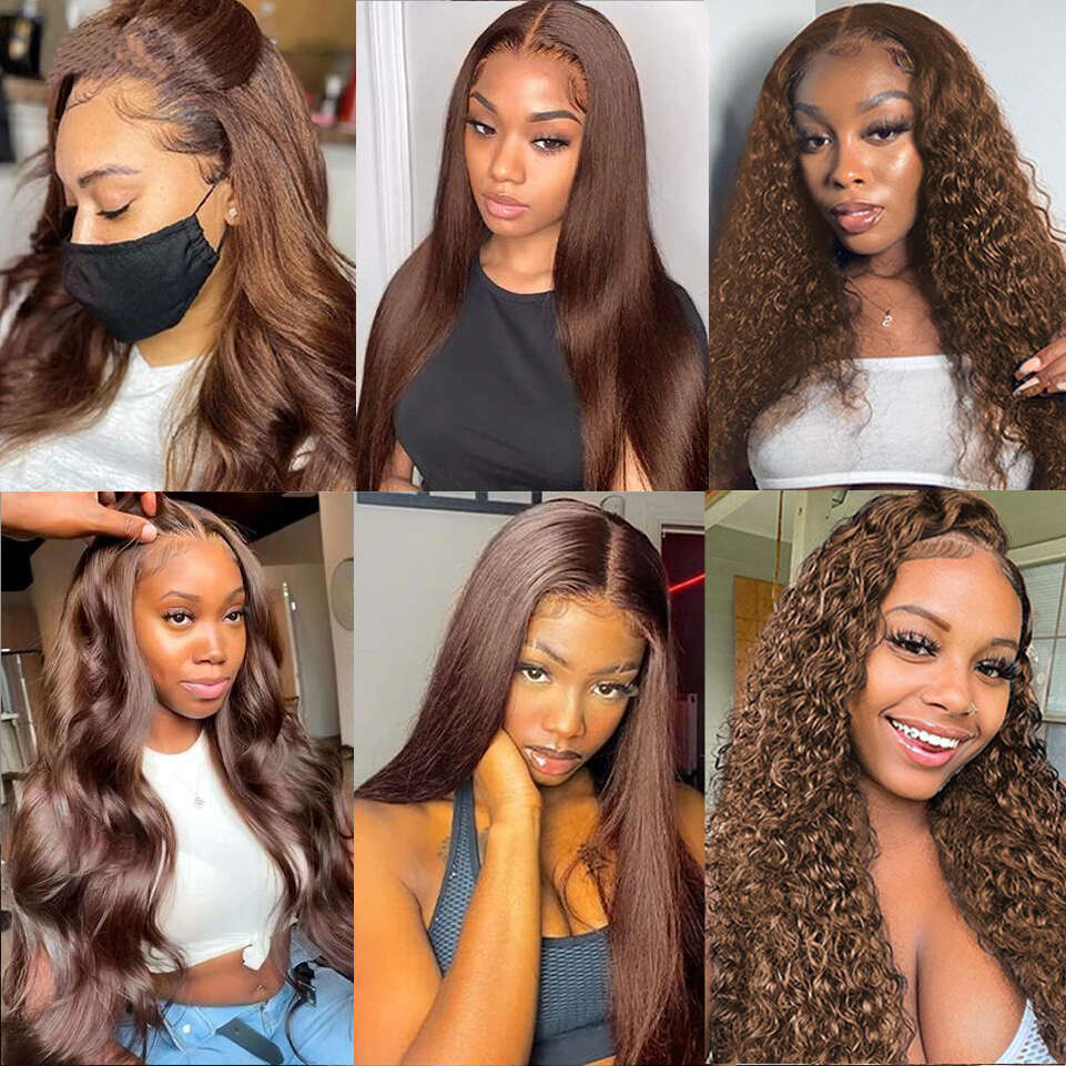 HD 13x4 Chocolate Brown Front Colored Human Hair Body Wave 13x6 360 Brazilian 30 Inch Transparent Lace Frontal Wig