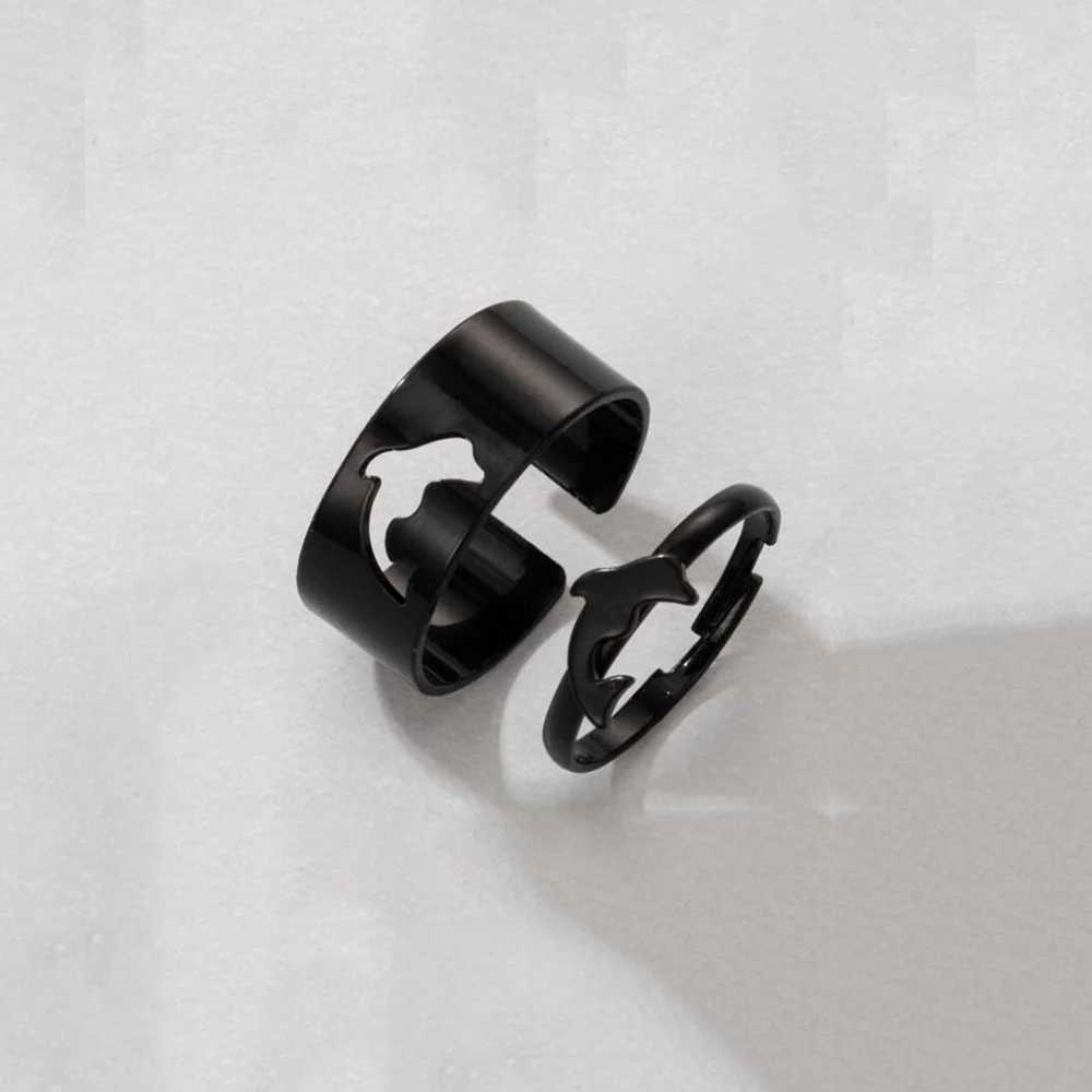 Vintage Simple Animal Butterlfly Star Moon Heart Open Rings For Women Girls Gothic Jewelry 2PCS Punk Black Couple Ring SetX240921