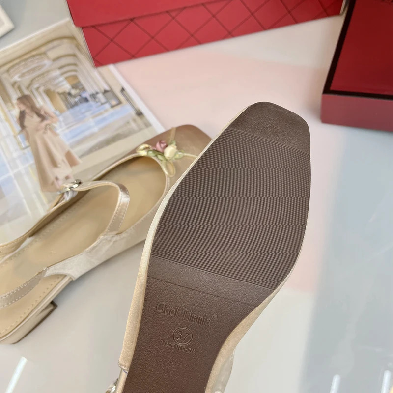 Womens shoes single shoes womens shoes silk satin thick high heels square toe Mary Jane womens shoes Lolita shoes pink high heels 240919