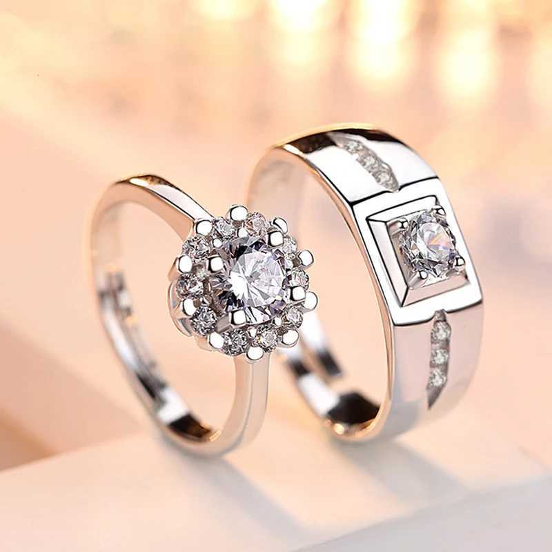 Classic Couple Rings Shiny Crystal CZ Stone Trendy Wedding Lovers Ring Jewelry Romantic Valentines Day Present Ring AccessoryX240921