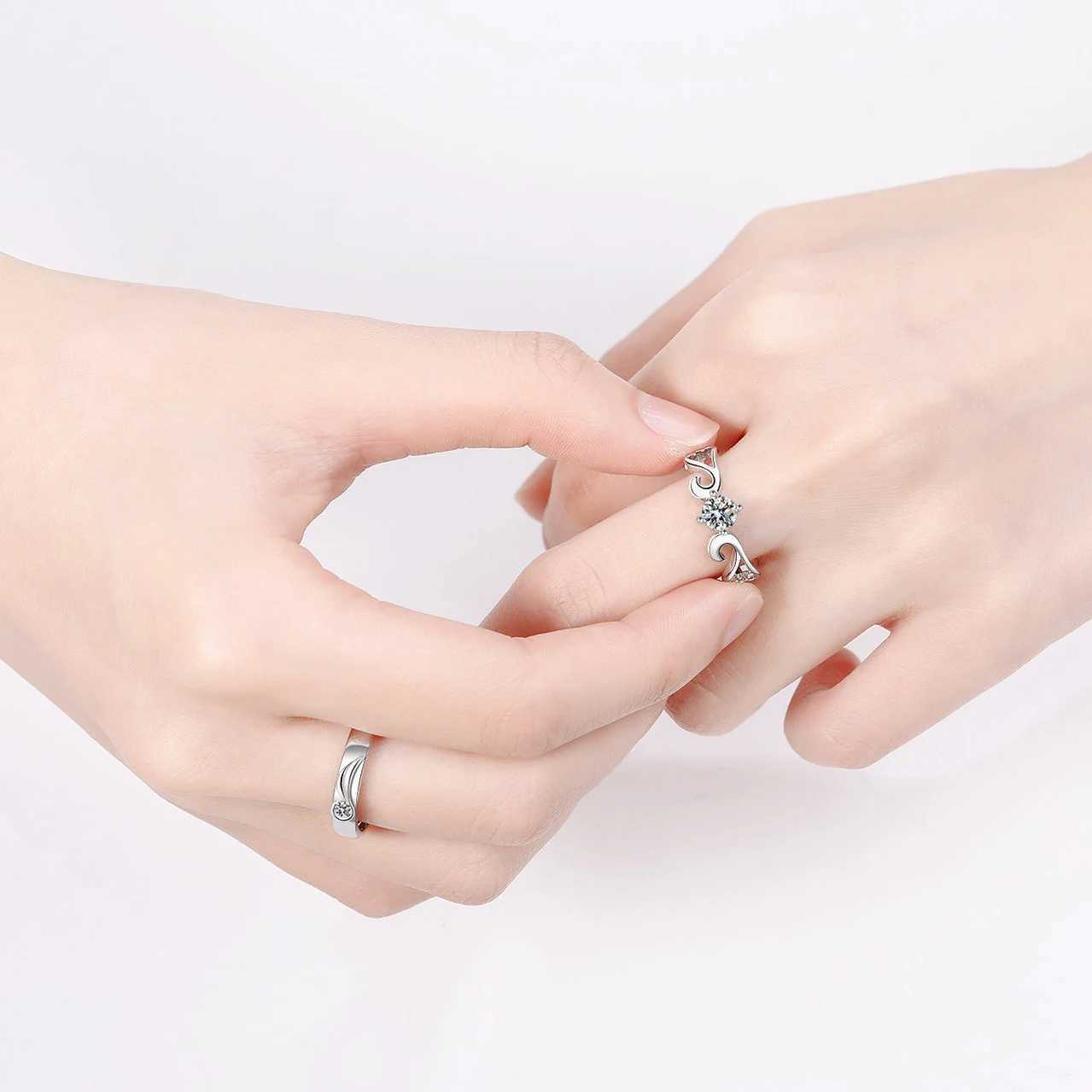 2 Pcs Lover Couple Zircon Adjustable Rings Love Rhinestone Opening Ring For Men Women Wedding Engagement Romantic Jewelry GiftsX240921