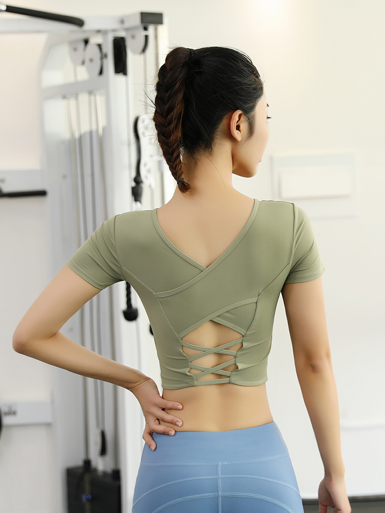 Fashion Crop Cross Open Back Design Crew Neck Breathable Quick Dry High Elastic Yoga Tank Top For Women