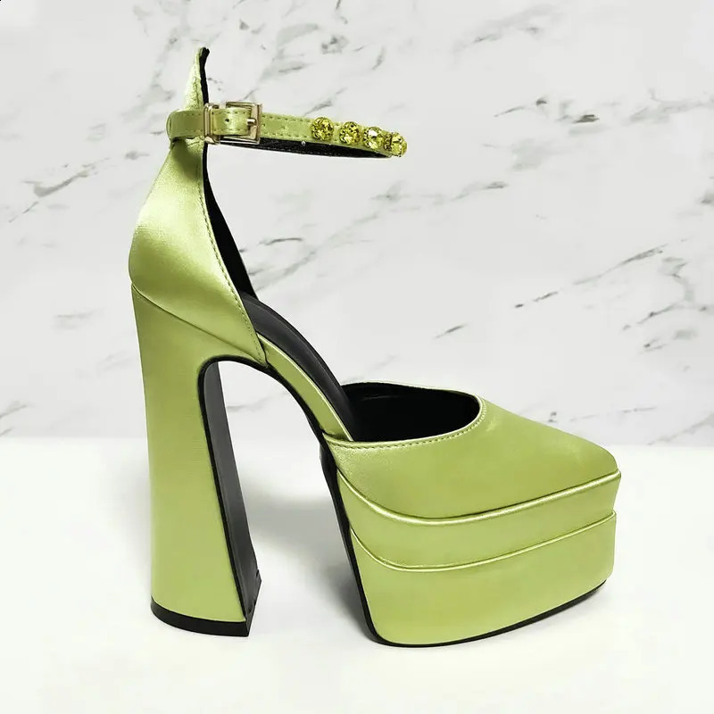 2024 Summer Horizontal Platform Thick Toes Satin High Heels Fashion Walkway Show Womens Single Shoes Fashion Pump 240919