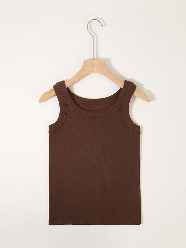 Women's Round Neck Basic Racerback Camisole Rib-Knit Solid Sleeveless Crop Tank Tops Long Vest