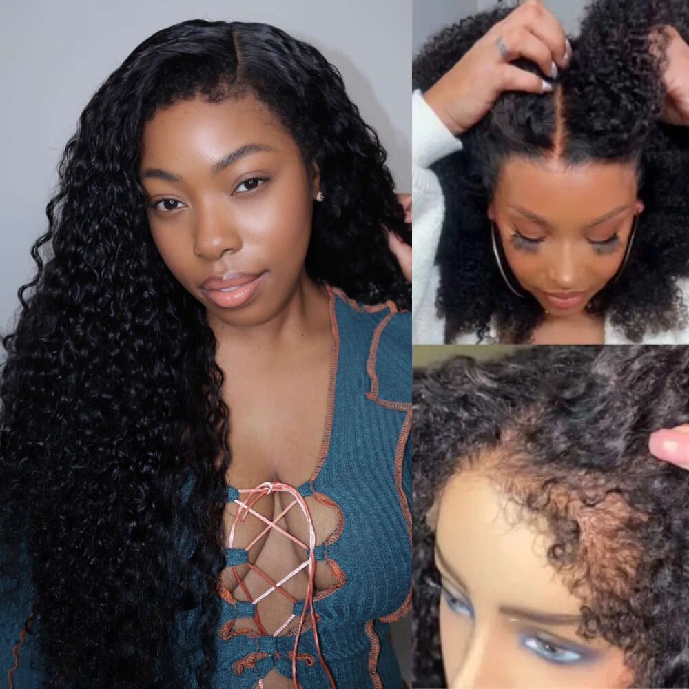 Kinky Front Human With 4C Edges Baby Hair Wigs Realistic Natural Curly Haire Lace Wig 180% Density