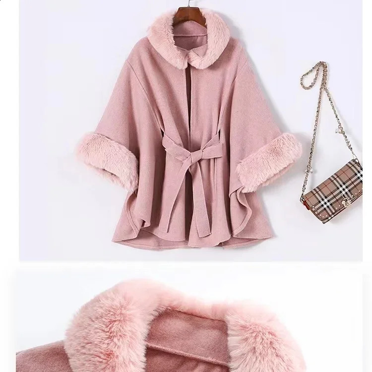 2024 Poncho Cloak Korean Style Women Autumn and Winter Keep Warm Cape Coats Loose Belt Party Vacation Street Ponchos T85 240921 - view 7
