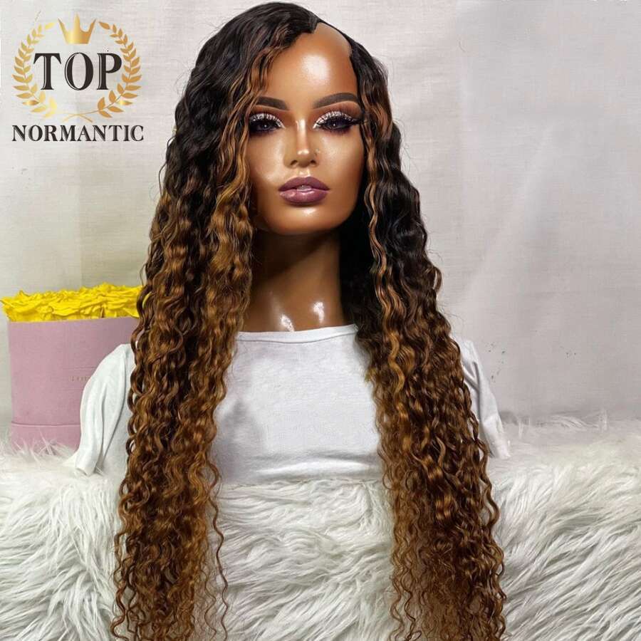 Topnormantic Ombre Brown Nature Wave Wig For Women Brazilian Remy Human Hair Highlight Color U Part Wigs