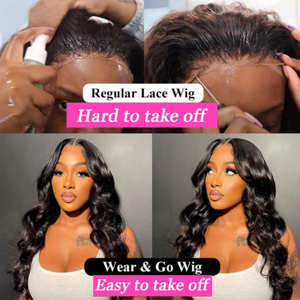 Glueless Ready To Wear Body Wave Lace Front Human Hair Pre Cut HD Transparent 4x4 Closure Wig