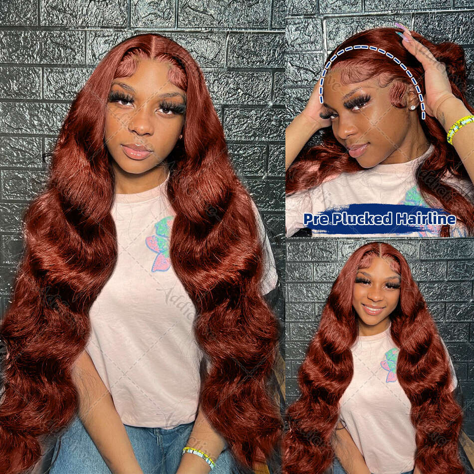 30 38Inch 13x6 HD Transparent Reddish Brown Front Human Hair Wigs Colored 250% Body Wave 13x4 Lace Frontal Wig Brazilian