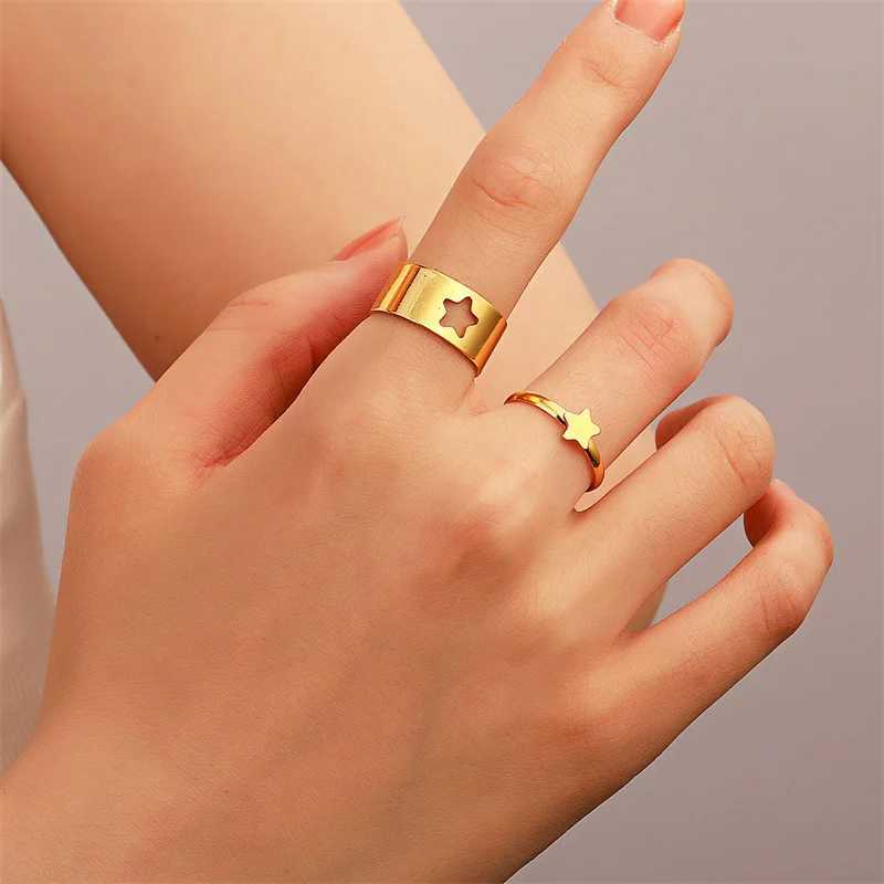 2pcs/set Butterfly Open Rings for Women bague femme Gold Color Hollow Dinosaur Rings Adjustable Wedding Couple RingsX240921