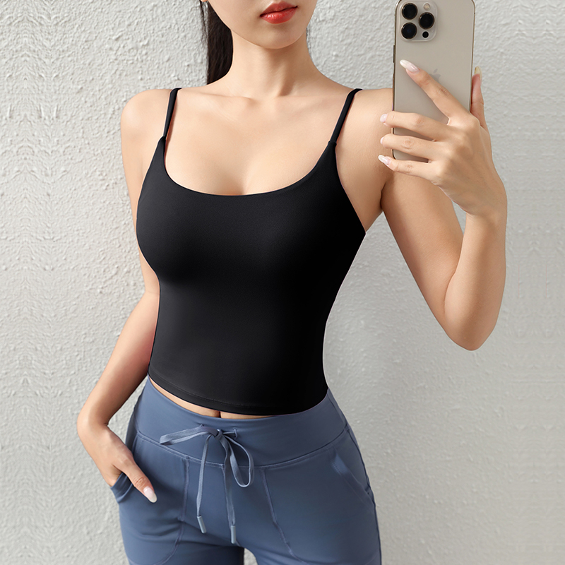 Strap Top Fixed Chest Pad Integrated Cover With Milk Antibacterial Fabric Deep U Beautiful Back Yoga Vest