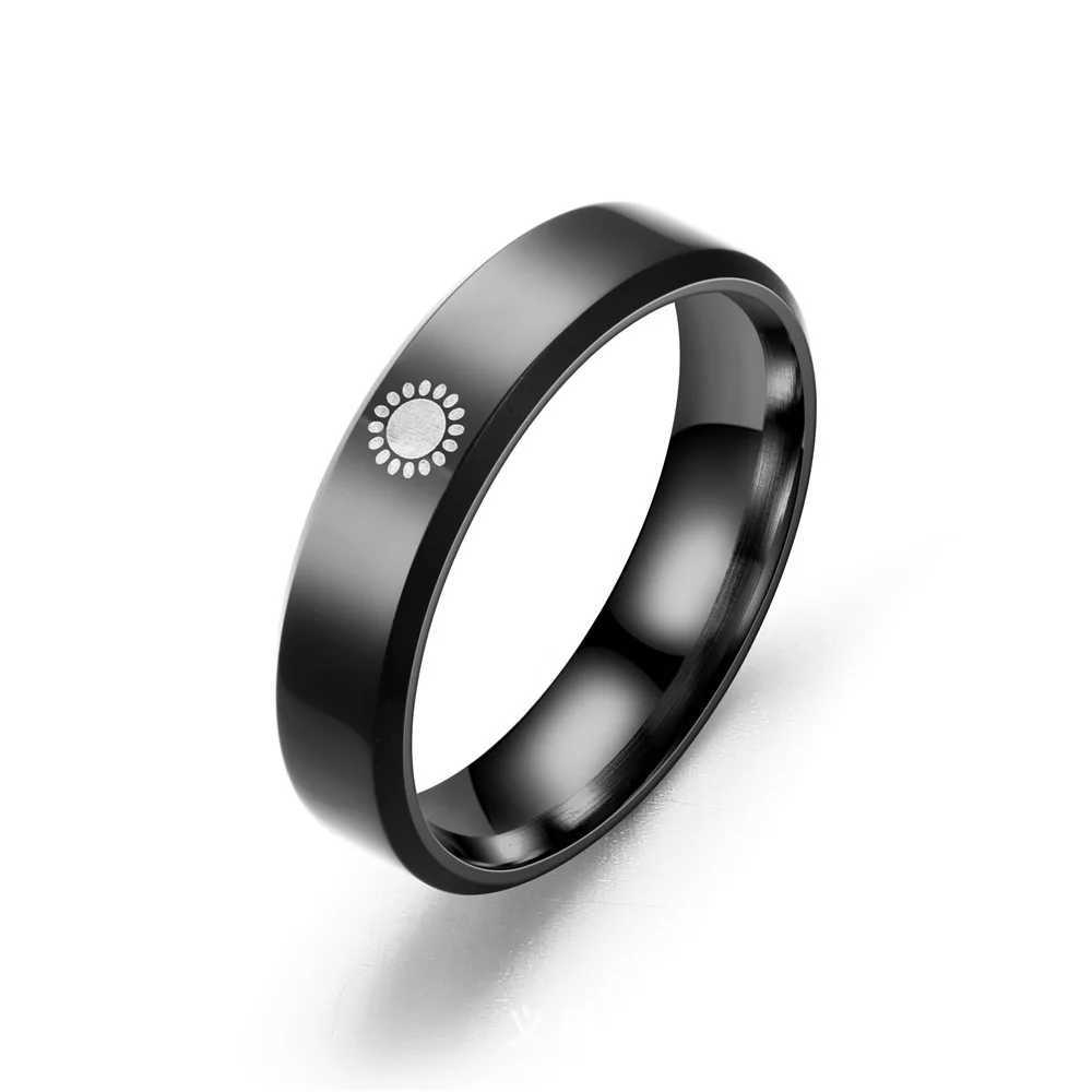 AsJerlya Simple Moon Sun Couple Rings for Lovers Black Stainless Steel Women Men Wedding Ring Valentines Day GiftsX240921
