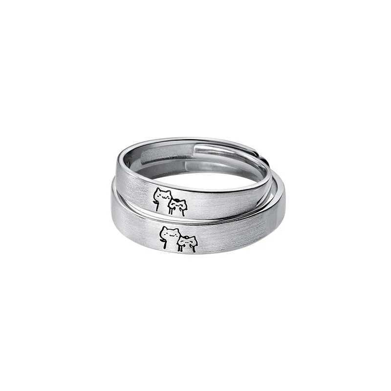 New Couple Rings Cute Sliver Color Cat Open Ring for Women Men Adjustable Finger Rings Romantic Lovers Anniversary JewelryX240921