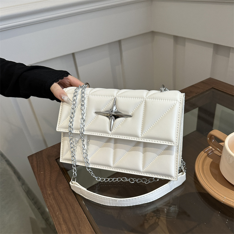 2024 new Korean version diamond grid chain small square bag. Solid color minimalist single shoulder bag
