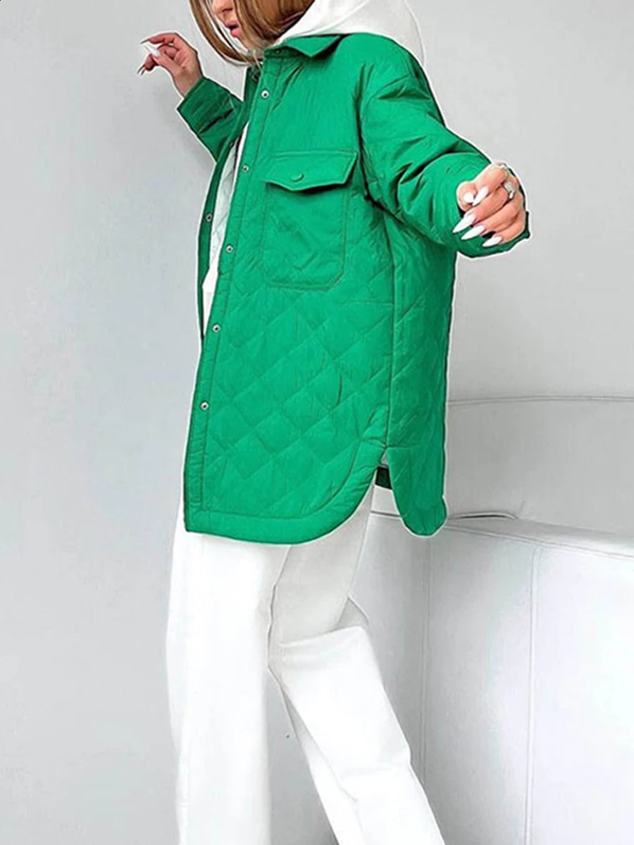Womens Belted Quilted Jacket Lightweight Casual Warm Solid Color Single Breasted Long Sleeve Single Breasted Lapel Jacket Coat 240918