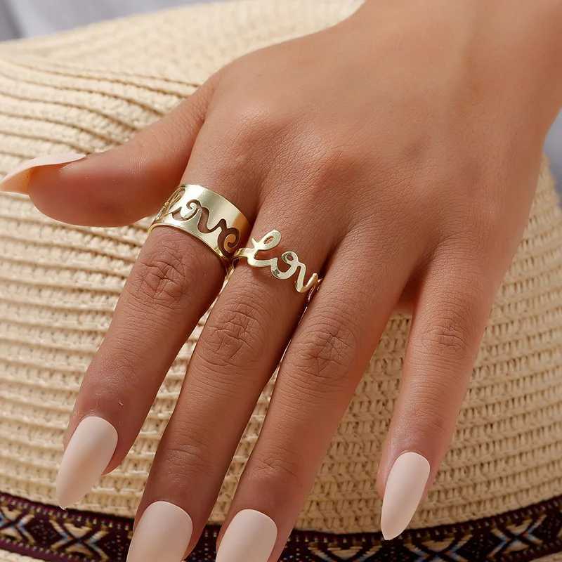 2pcs/set Butterfly Open Rings for Women bague femme Gold Color Hollow Dinosaur Rings Adjustable Wedding Couple RingsX240921