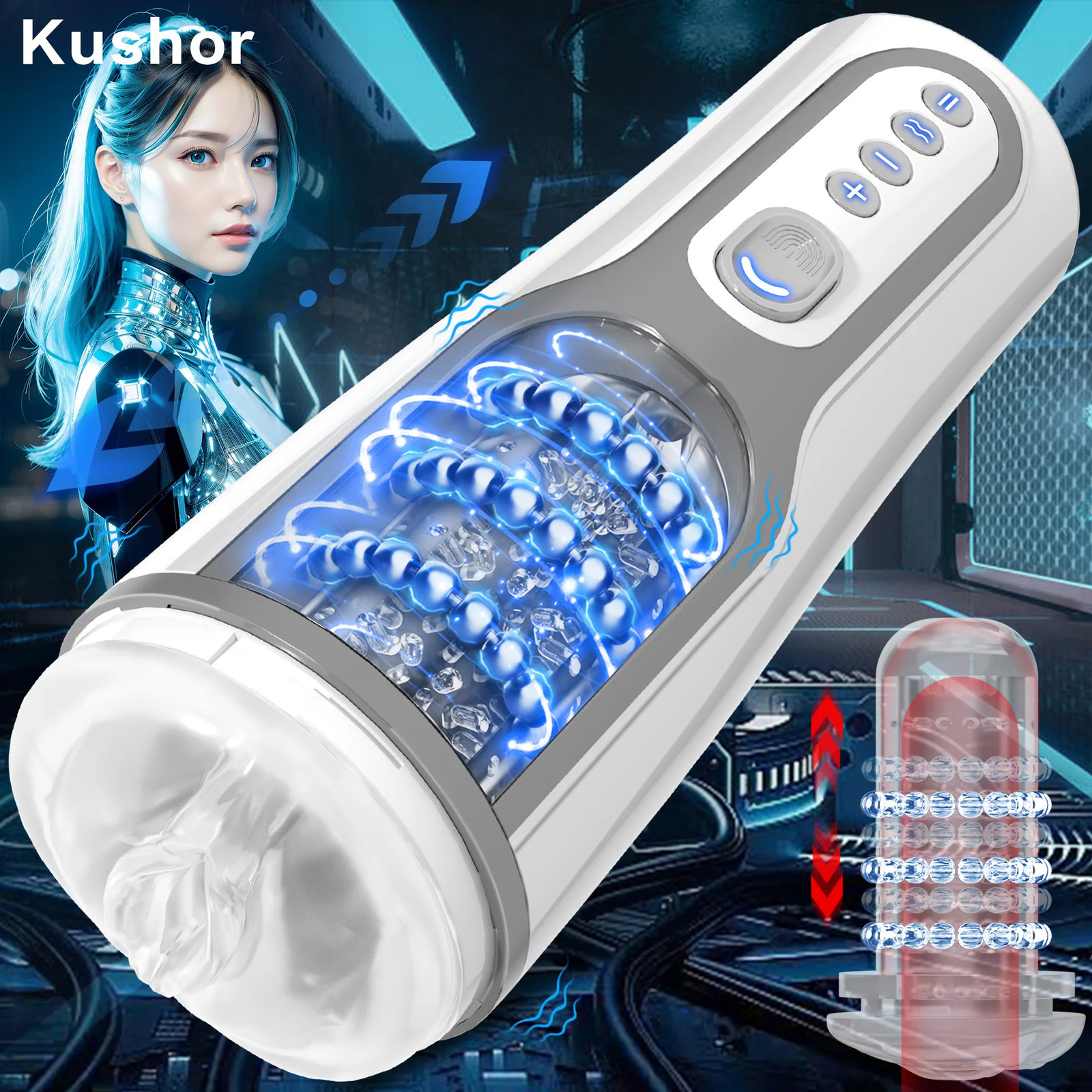 Kushor Automatic Male Masturbator 3D Realistic Vagina Masturbation Cup Telescopic Rotation Sex Toys for Men Adult Products 18 240914
