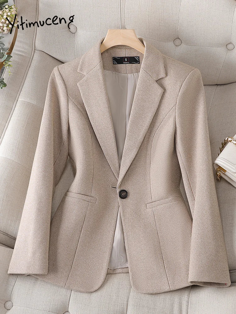 Yitimuceng Fashion Blazer Women Korean Long Sleeve Single Button Slim Jackets Office Ladies Elegant Casual Y2k Coats 240918