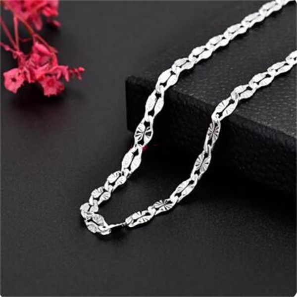 Fine 925 Sterling Silver 4MM flat chains Necklaces for Men Women wedding party Jewelry Christmas gifts 45-75cm