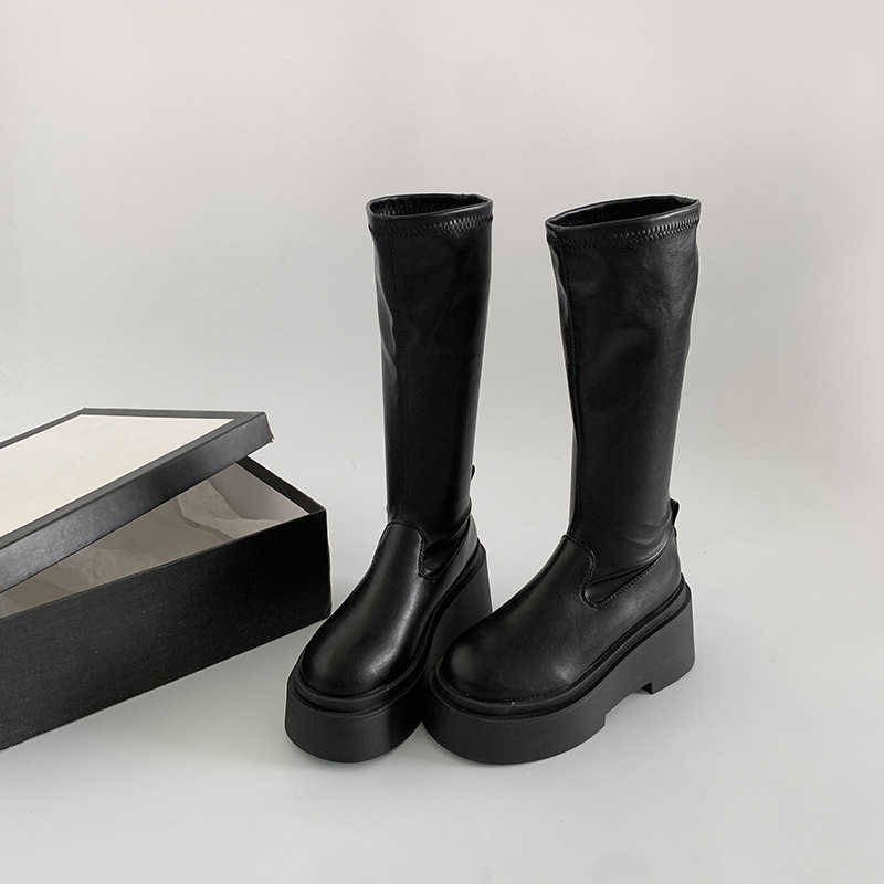 CMM Fashion Temperament Black American High Rise Thick Soled Long Boots for Women Summer New Versatile Knight Boots