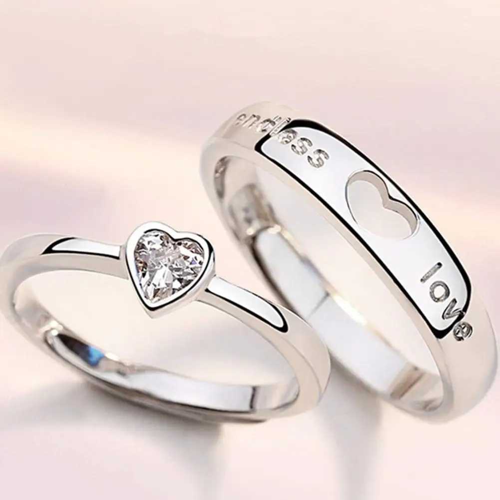 2Pcs Luxury Zircon Heart Couple Rings For Women Men Forever Endless Love Engagement Wedding Charm Valentines Day JewelryX240921