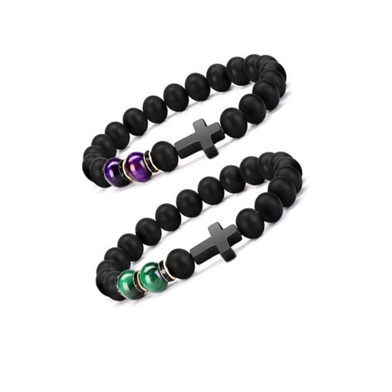 Beaded bracelet Hot selling cross bracelet men's tiger eye stone jewelry women's high-end bracelet natural stone matching