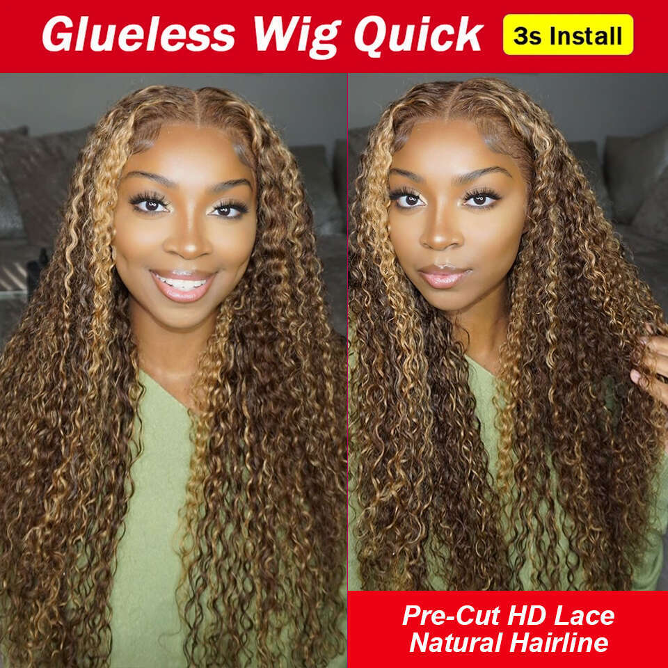 Highlight Glueless Wig Human Hair Ready To Wear Preplucked Curly Deep Wave Ombre Colored 13x6 HD Lace Frontal Wigs For Women 250