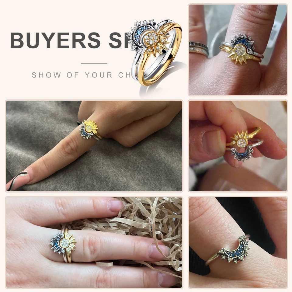 2 Pcs Ring Sets 925 Silver Jewelry Moon Sun Ring For Women Wife Valentiness Day Gift Jewellery Lover 2 IN 1 Statement BandX240921
