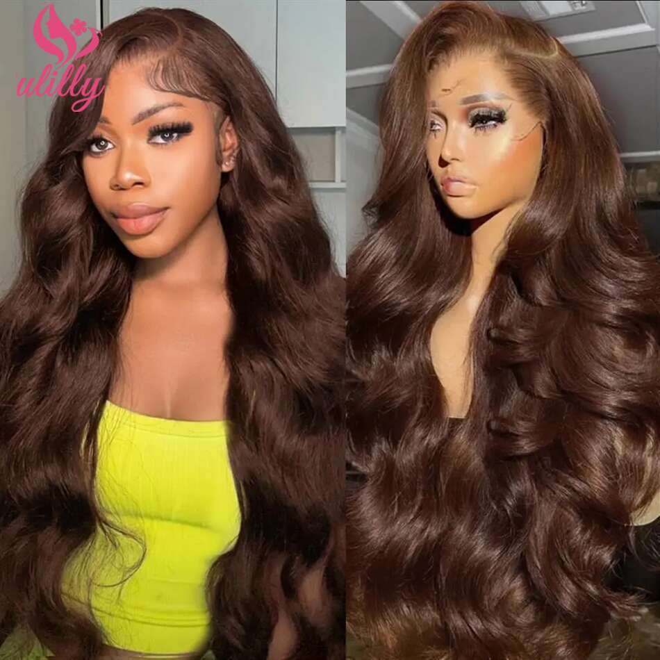 HD 13x4 Chocolate Brown Front Colored Human Hair Body Wave 13x6 360 Brazilian 30 Inch Transparent Lace Frontal Wig