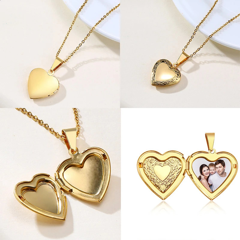 Vnox Customize Picture Name Women Necklaces Heart Locket Pendant Family Image Personalized Anniversary Gift 240914