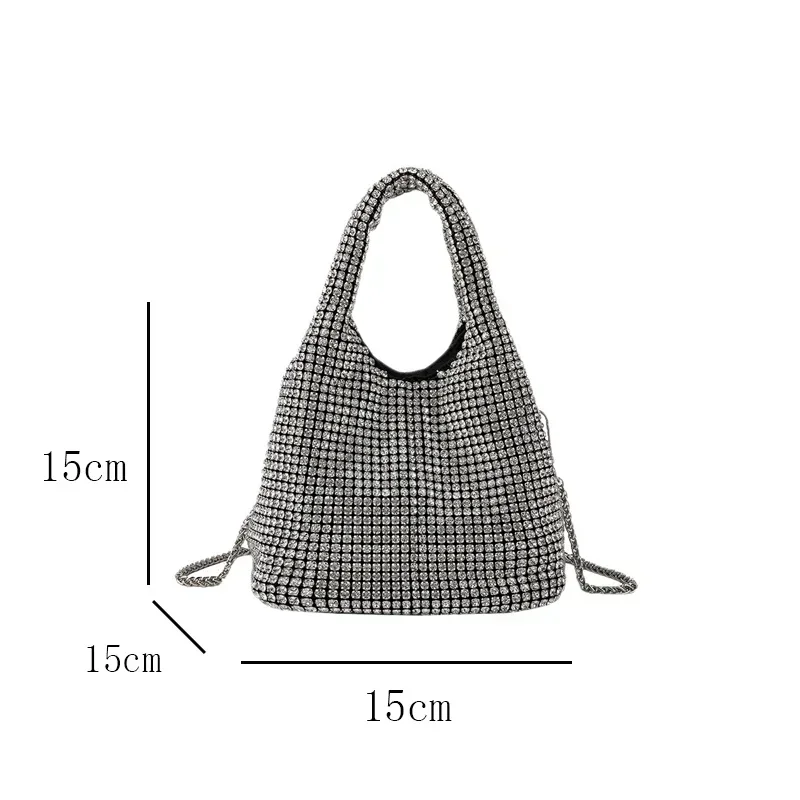Shiny Crystal Clutch Purse Bucket Shoulder Bag TLXT Rhinestone Handmade Purses and Handbags Luxury Designer Evening Clutch Bag Purse Vanity Bag