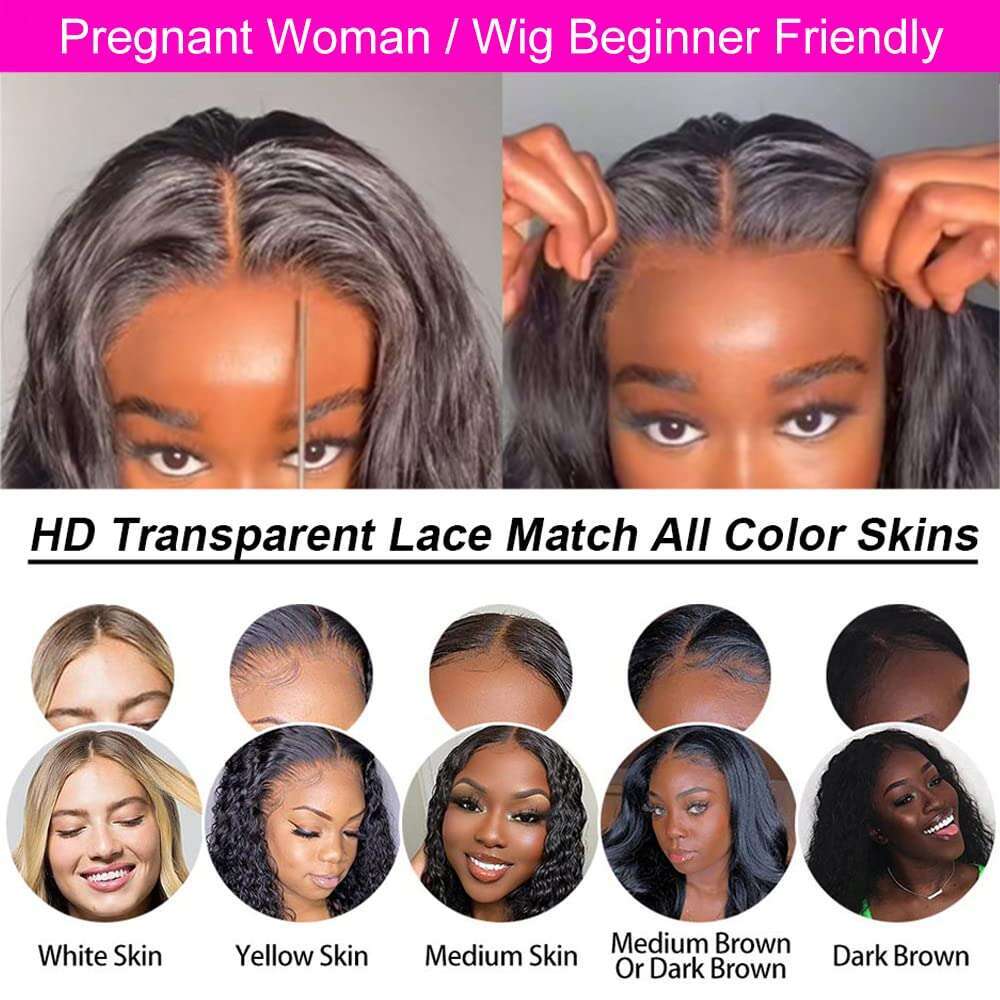 Glueless Ready To Wear Body Wave Lace Front Human Hair Pre Cut HD Transparent 4x4 Closure Wig