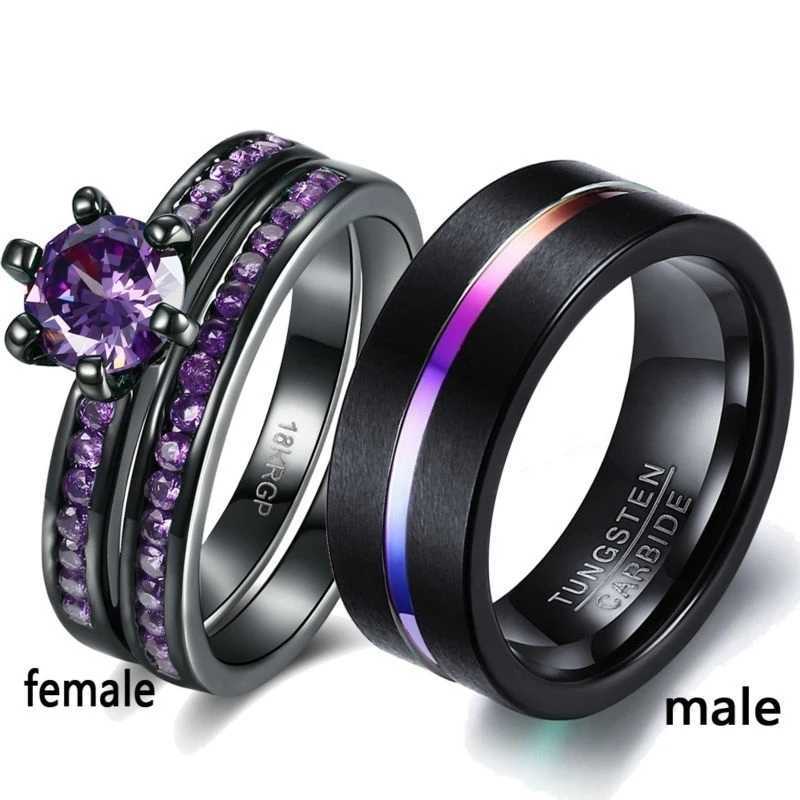 Couple Ring Stainless Steel Colorful Rings For Women Purple Crystal Bands Wedding Engagement Jewelry Accessories Free ShippingX240921
