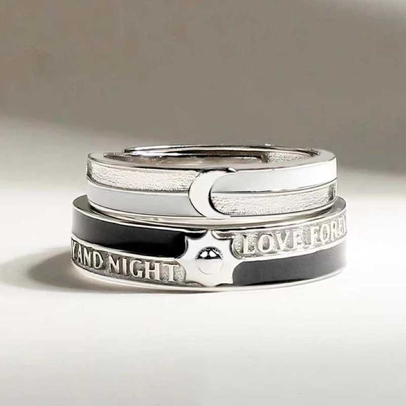 2PCS New Couple Rings For Women Sun Moon Dolphin Wings Cross Matching Jewelry Finger Open Adjustable Couple Engagement RingX240921