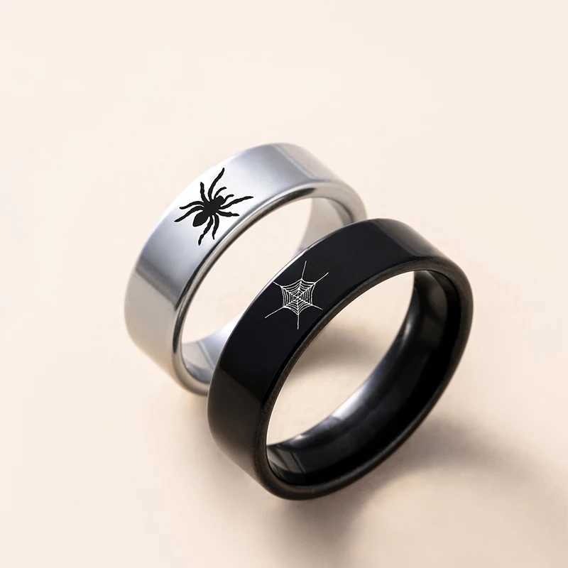 Halloween Spider Web Couple Rings Black Silver Color Stainless Steel Spider RingX240921
