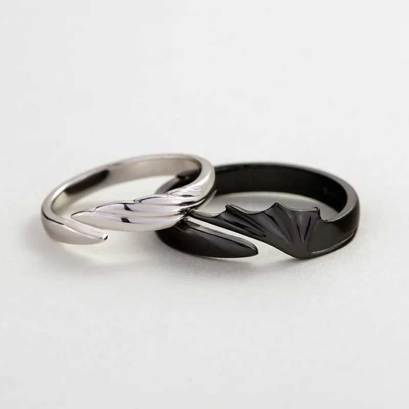 New hot sale couple silver color black color angel devil wings adjustable ring gift J450X240921