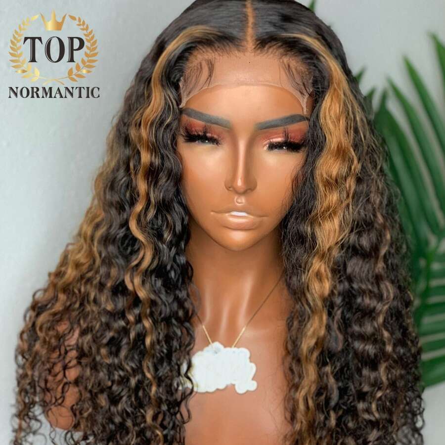 Topnormantic Highlight Color Deep Curly Wigs for Women 13x6 Remy Brazilian Human Hair Lace Front Wig Preplucked Haire