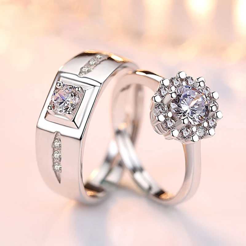 Classic Couple Rings Shiny Crystal CZ Stone Trendy Wedding Lovers Ring Jewelry Romantic Valentines Day Present Ring AccessoryX240921